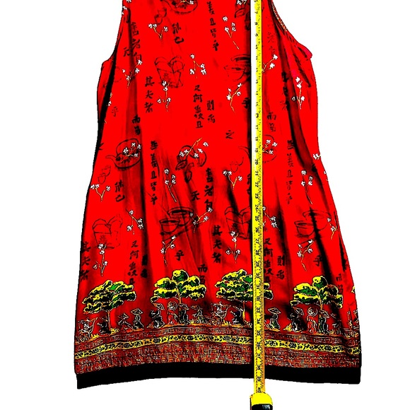 WEEKEND CLOTHESLINE Red Sleeveless Asian motif 100% Rayon EUC pockets - Picture 7 of 10